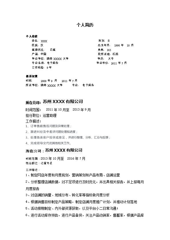 6545_网店运营网站管理类岗位求职简历模板  - 电子商务简历模板